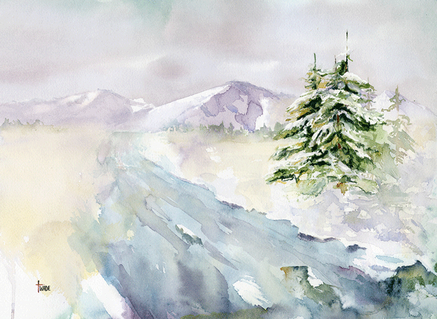 Loose Winter Landscape Watercolor Painting